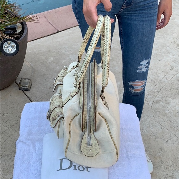 Dior Vintage Double Pocket Satchel bag with Python. - Picture 4 of 8